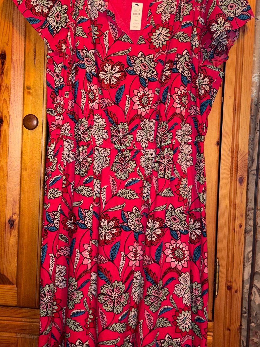 Talbots Pink Floral Cotton Flutter Sleeve Dress
